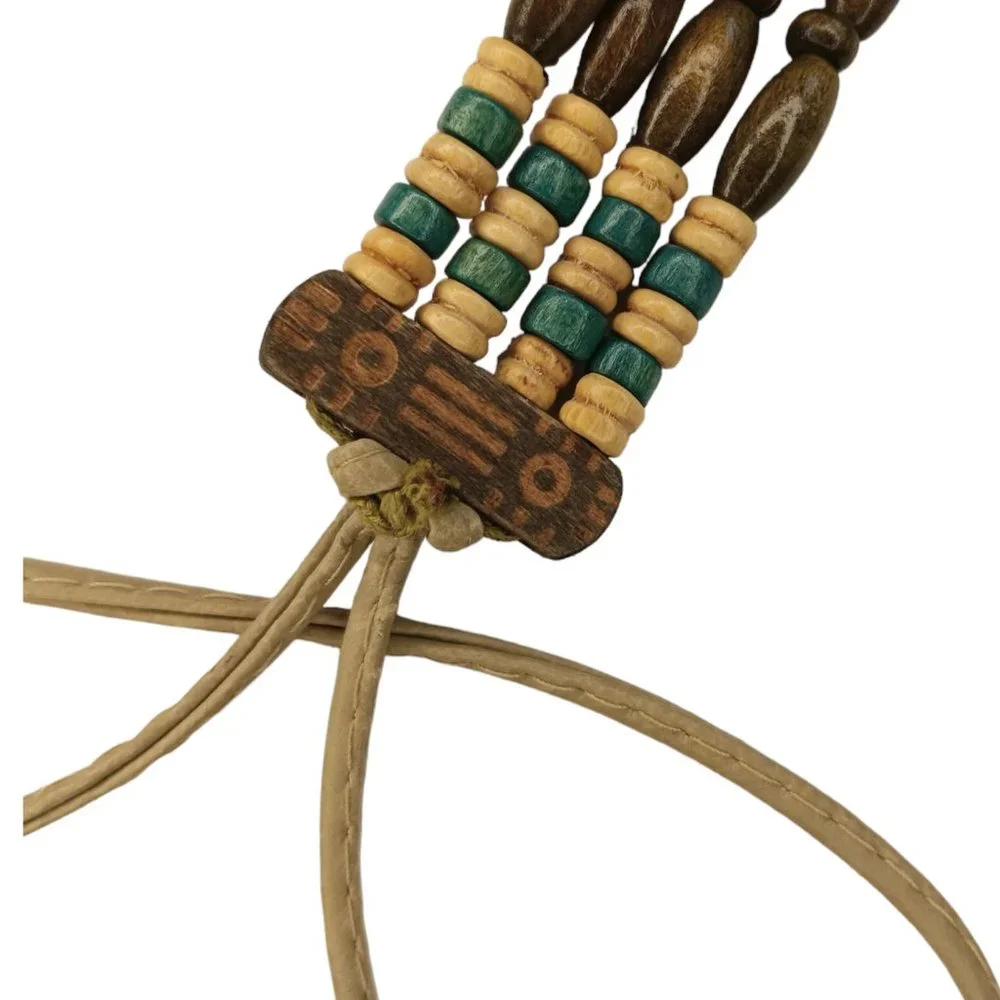 Vintage Wooden Bead Belt Bohemian Hippie Stretchy